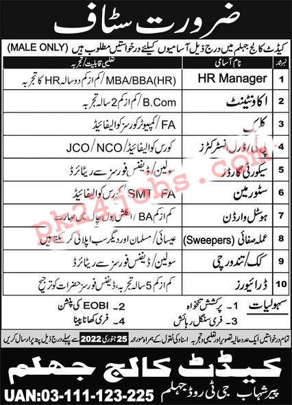 Cadet College Jobs 2022 – Today Jobs 2022