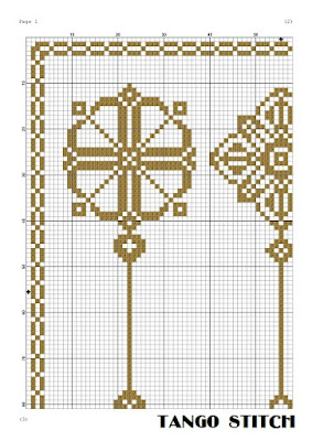 Cute Gold vintage key set easy cross stitch embroidery pattern