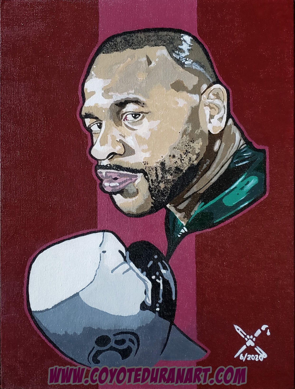 Roy Jones Jr. Acrylic paint on 12" X 16" canvas panel. Art by Coyote Duran