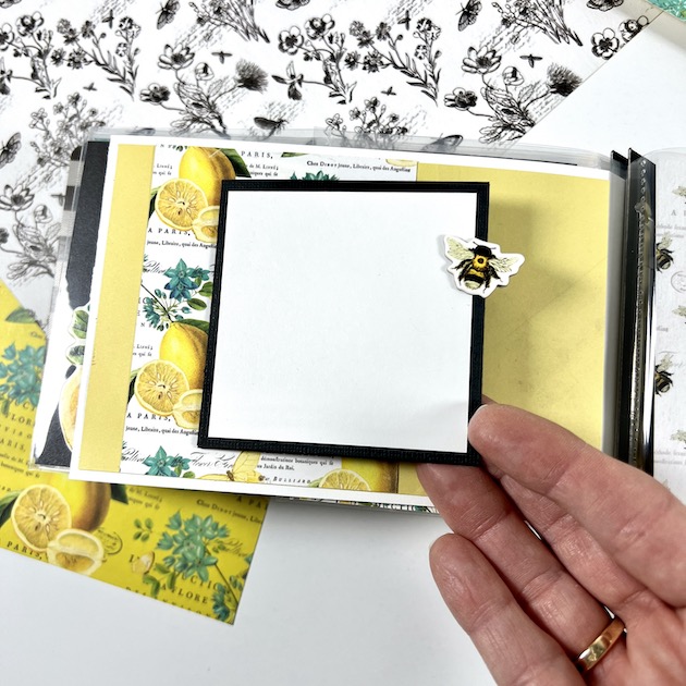 Sweet Life Scrapbook Album page with lemons, bee, and flip-up card