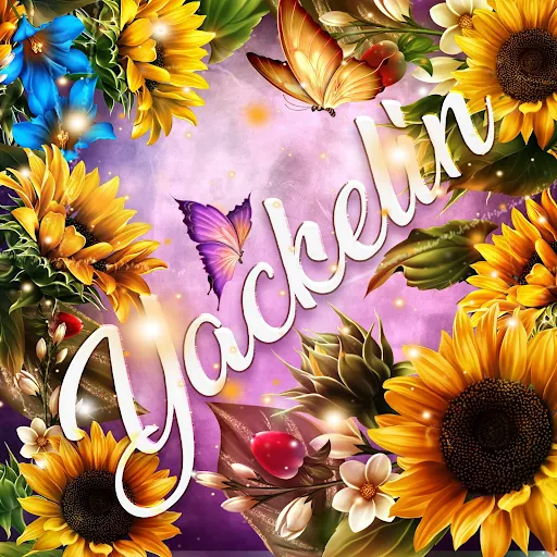 imágen con el nombre yackelin con fondo de girasoles y mariposas para descargar gratis