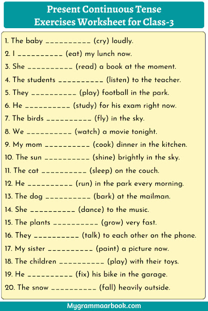 present continuous tense worksheet for class 3