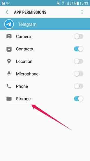 عدم إعطاء الإذن اللازم ، سبب عدم حفظ ملفات Telegram في مدير الملفات