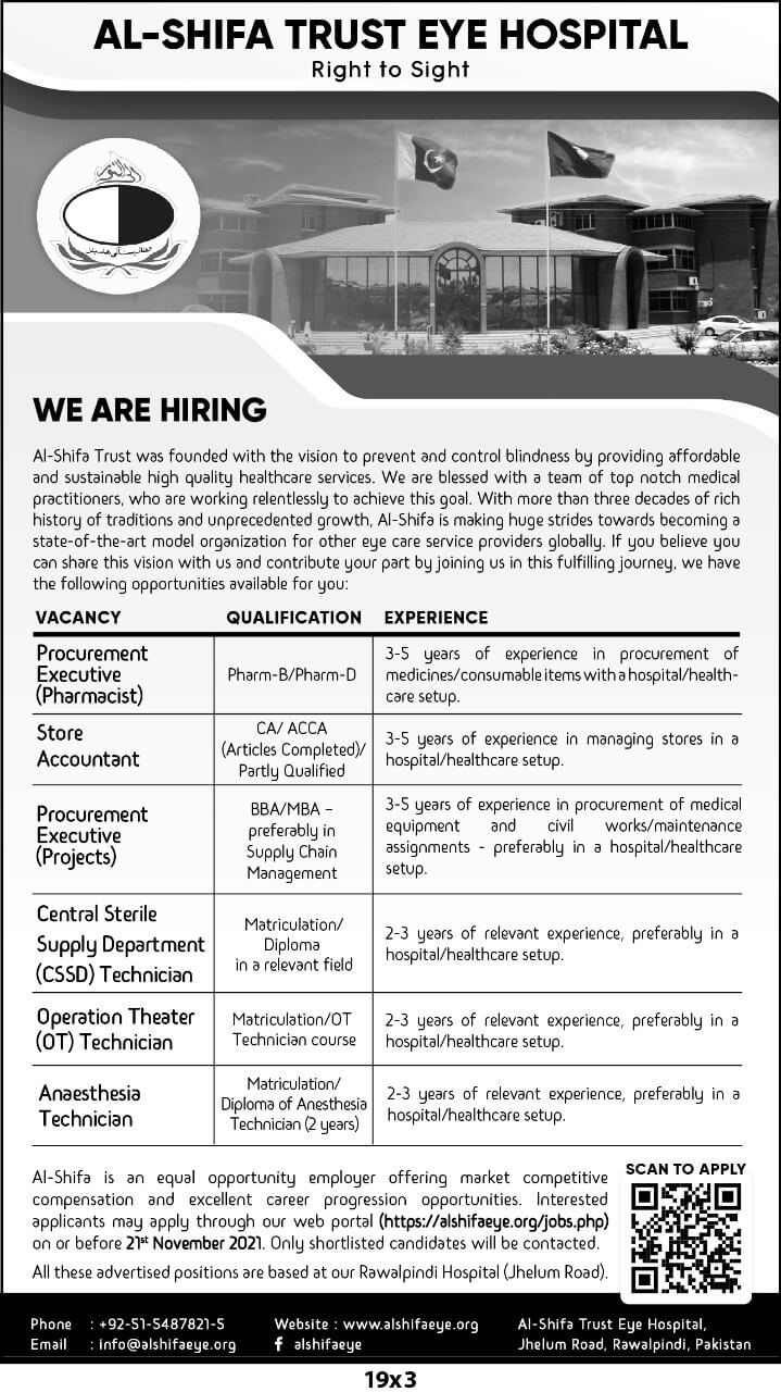 Al Shifa Trust Eye Hospital Jobs 2021 Rawalpindi | Online Apply