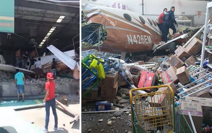 Cae avioneta sobre tienda Aurrerá en Temixco; reportan 3 personas muertas y 3 heridas