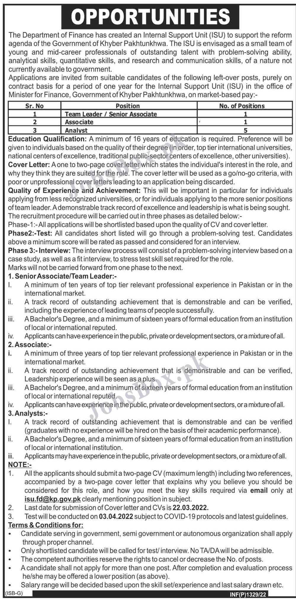 Finance Department KPK Jobs 2022 in Pakistan