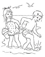 Girl and boy on the beach Coloring Pages