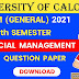 CU B.COM Sixth Semester Financial Management (General) 2021 Question Paper | B.COM Financial Management (General) 6th Semester 2021 Calcutta University Question Paper