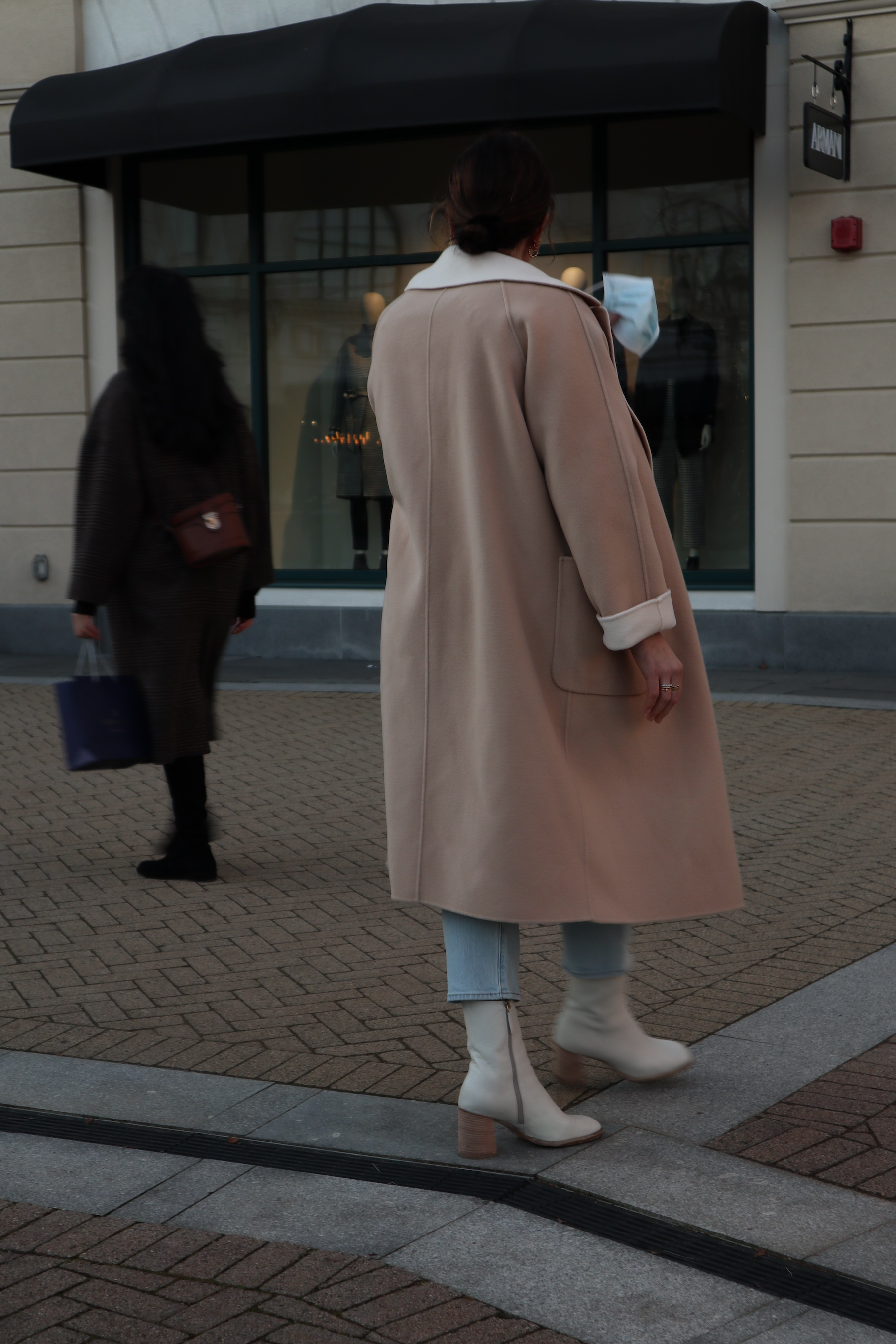 weekend max mara reversible coat chanel 19 waist bag outfit levis wedgie jeans la canadienne boots