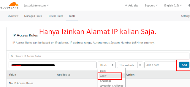 Buka IP Cloudflare Tools dan izinkan alamat IP Anda.