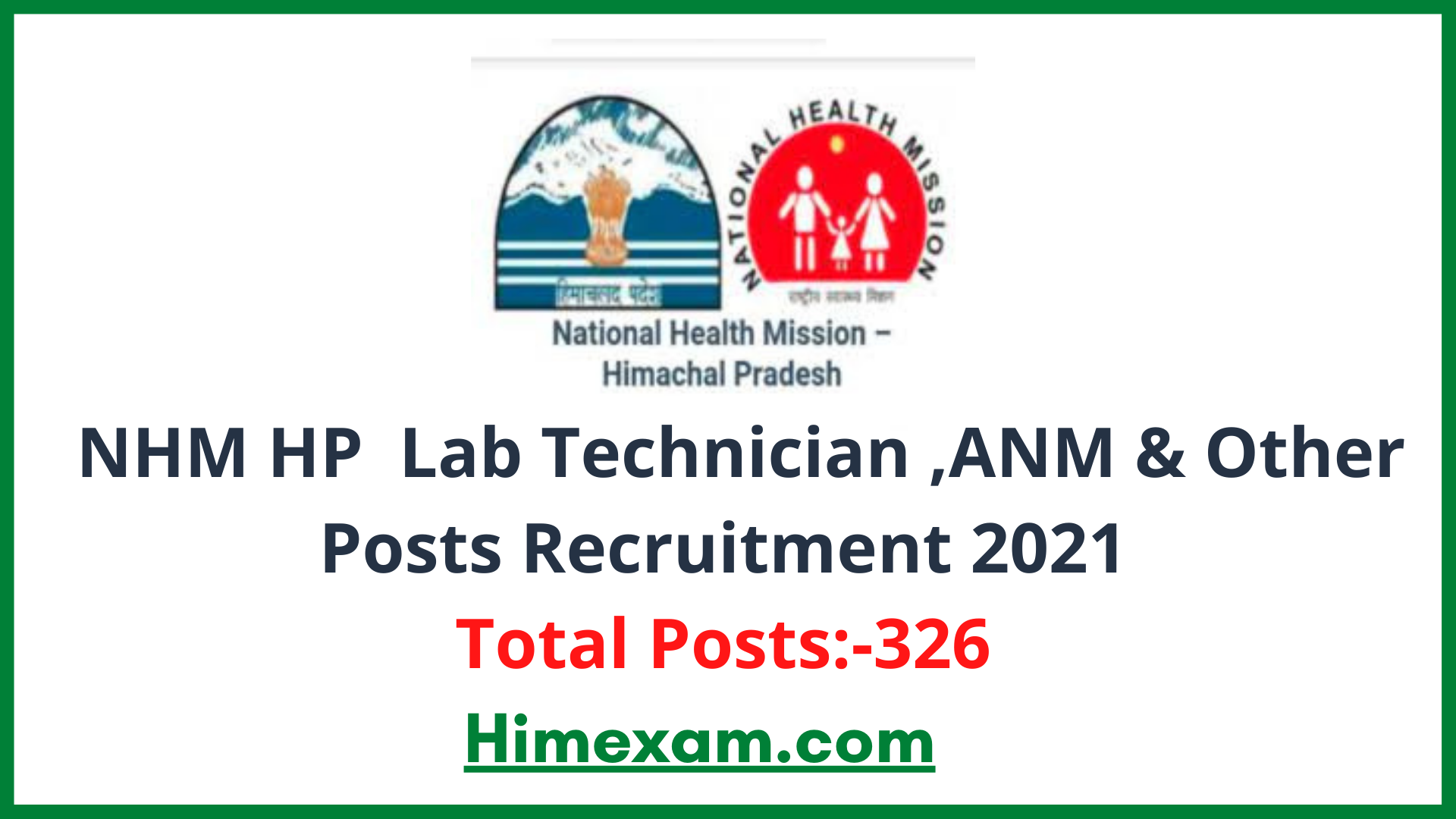 NHM HP  Lab Technician ,ANM & Other Posts Recruitment 2021