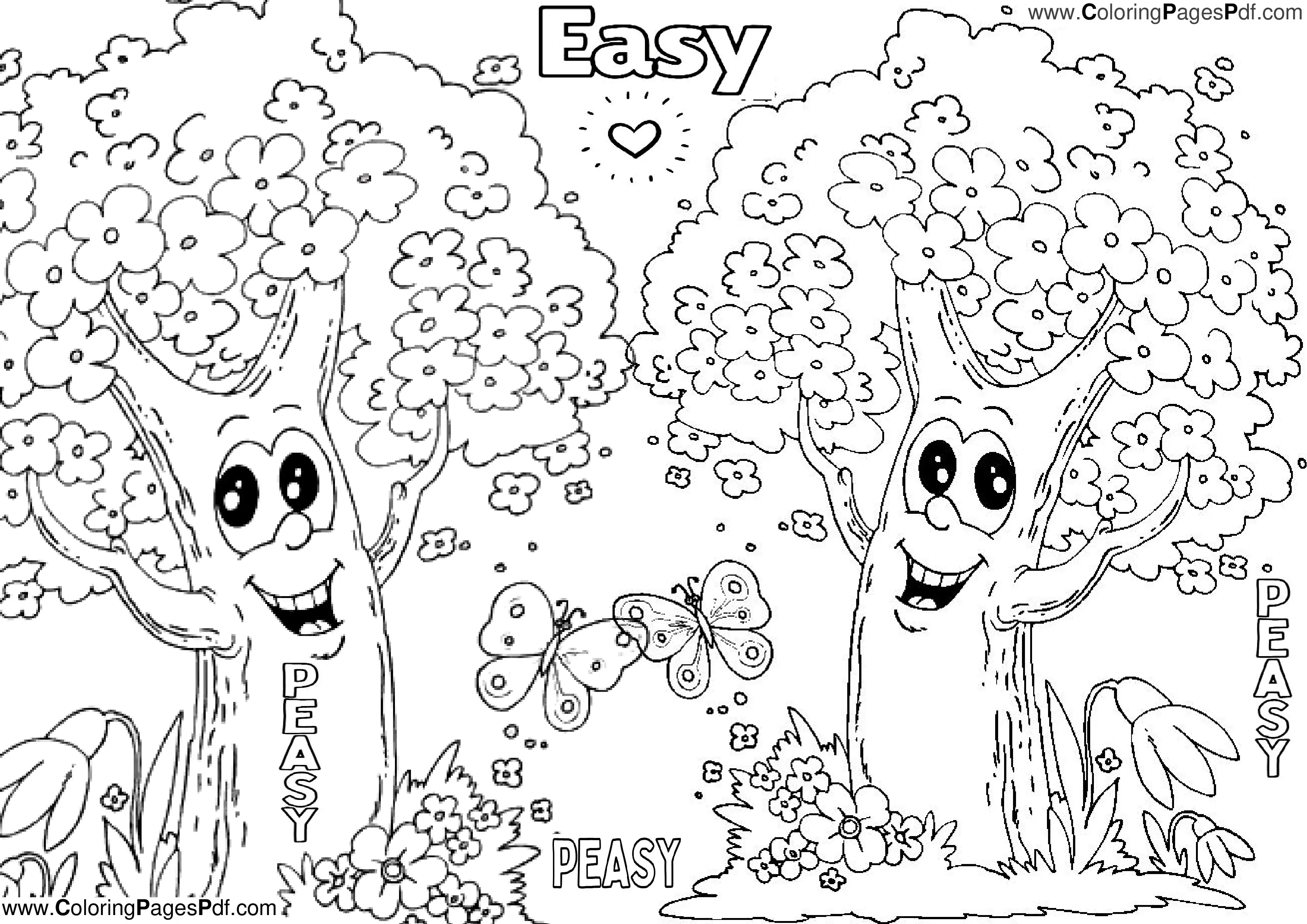 Tree coloring pages for kids