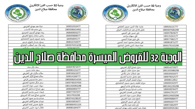 الوجبة 32 للقروض الميسرة حسب الفرز الالكتروني  محافظة صلاح الدين