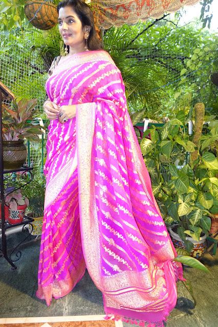 Rangkaat shikargah saree in pink and purple