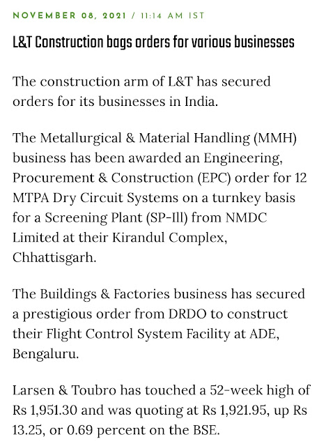 L&t construction bags orders - 08.11.2021