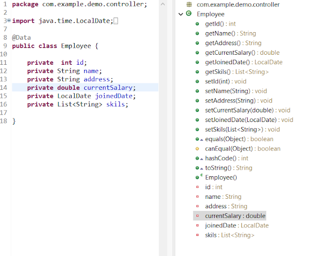 Spring boot java Lombok @Data example