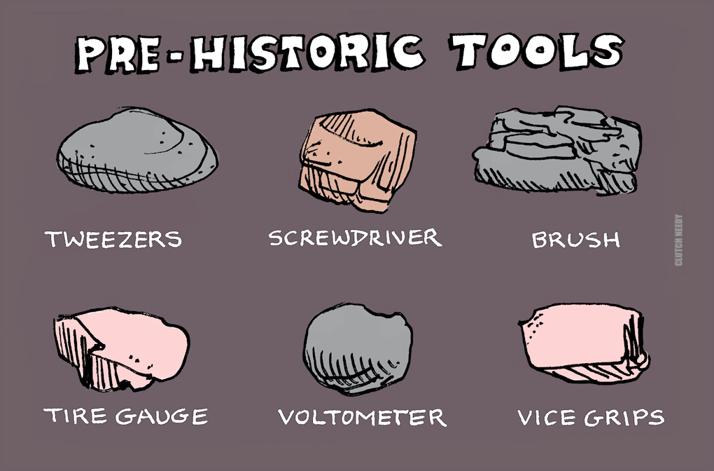 PRE-HISTORIC TOOLS cartoon Clutch Needy