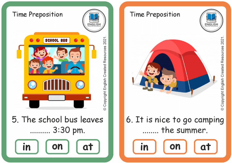 Grammar Activity: Preposition of Time | Task Cards