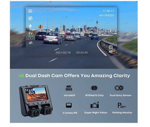 AIPLUGER A1S 4K Dual Dash Cam with 64 GB SD Card