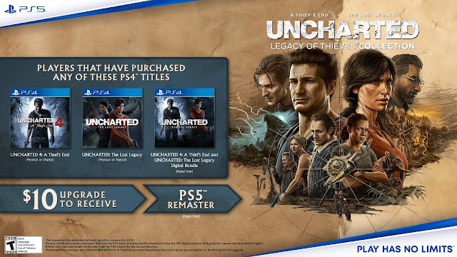 uncharted 4 a thief's end legacy of thieves collection digital version pricing upgrades 3d audio dualsense wireless controller fidelity performance mode no multiplayer January 28, 2022 release date naughty dog sony interactive entertainment action-adventure game pc playstation ps5