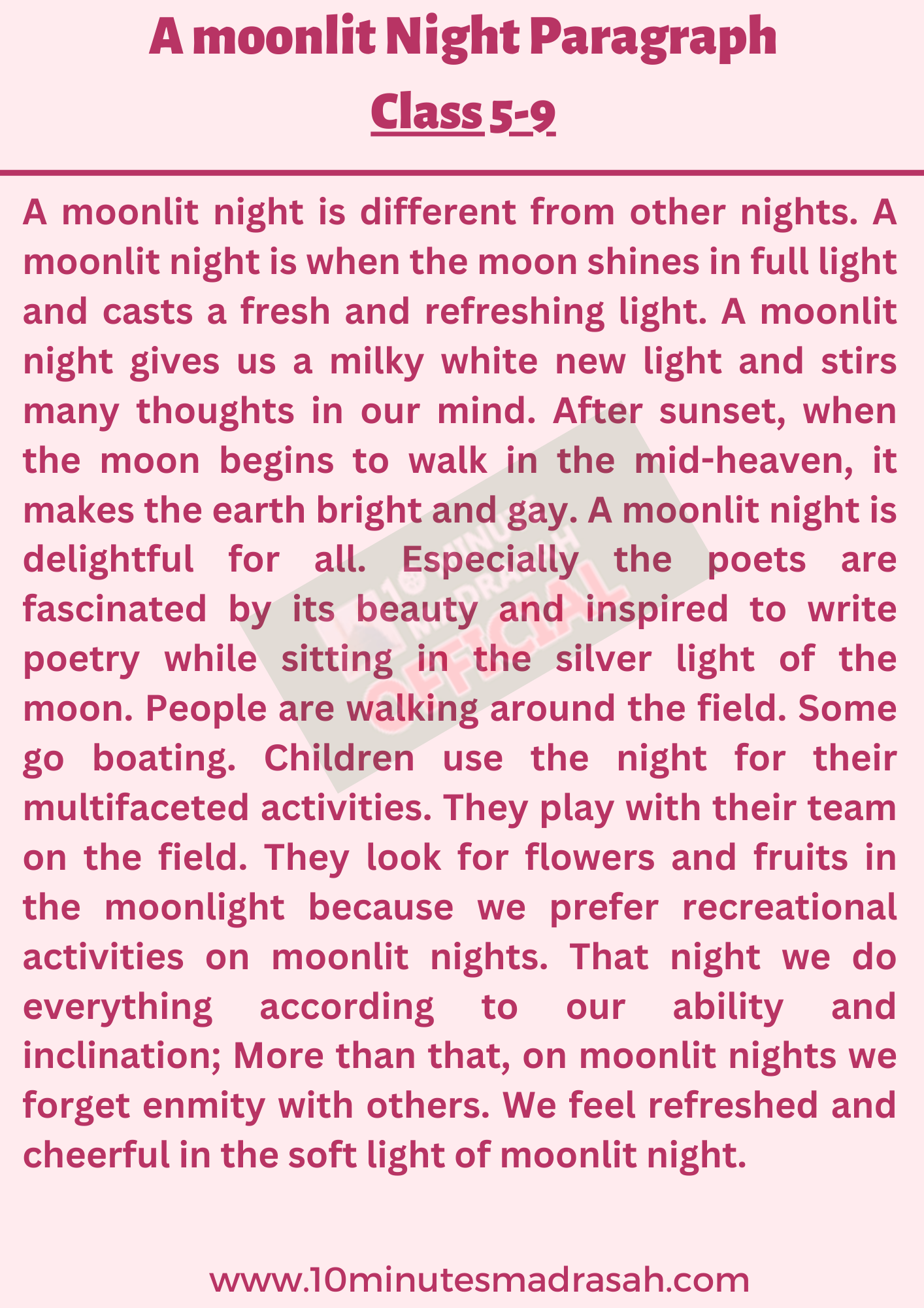 A Moonlit Night Paragraph 150 Words