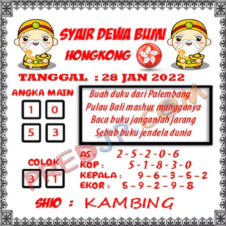 Prediksi Dewa Bumi Togel Hongkong Sabtu 28 Januari 2023