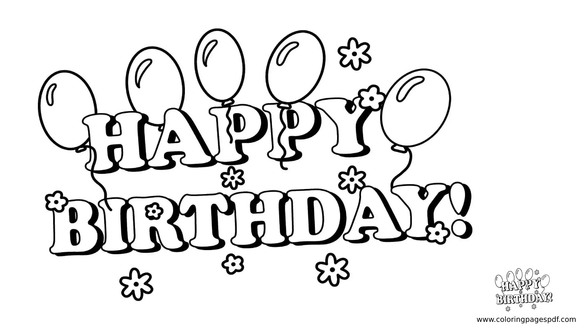 Coloring Pages Of Happy Birthday With Flowers And Balloons