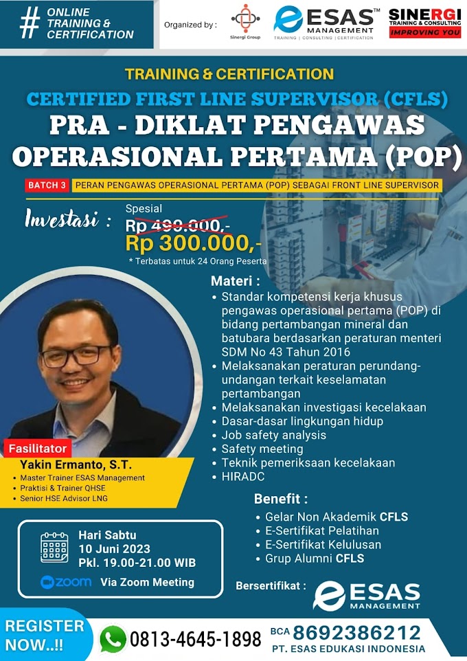 WA.0813-4645-1898 | Certified First Line Supervisor (CFLS) 10 Juni 2023