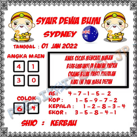 Syair Dewa Bumi Sydney Sabtu 01-Jan-2022