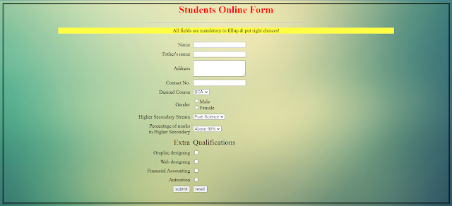 Enrolment form output