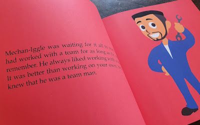 Mechaniggle childrens book review inside page with illustration of mechanic smiling