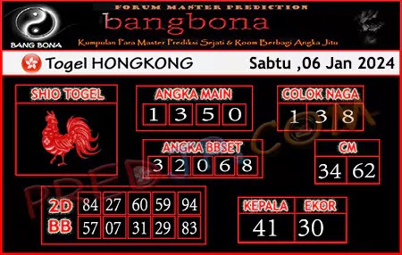 Prediksi HK Bang Bona Sabtu 06 Januari 2024