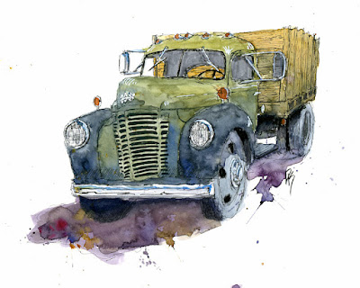 watercolor sketch truck international vintage