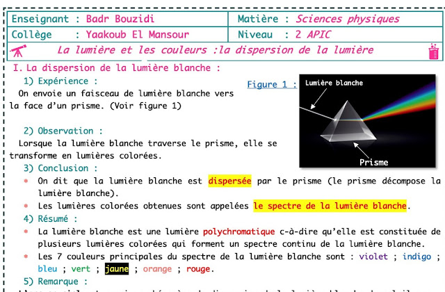 Leçon 2 : La dispesion de la lumière | Phyique chimie | 2 Année Colège