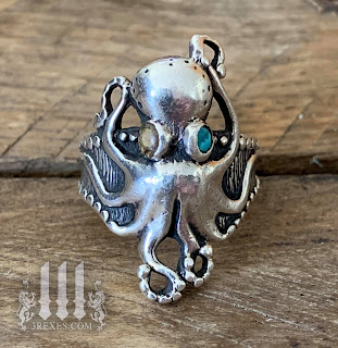 sterling silver octopus ring with stones for eyes