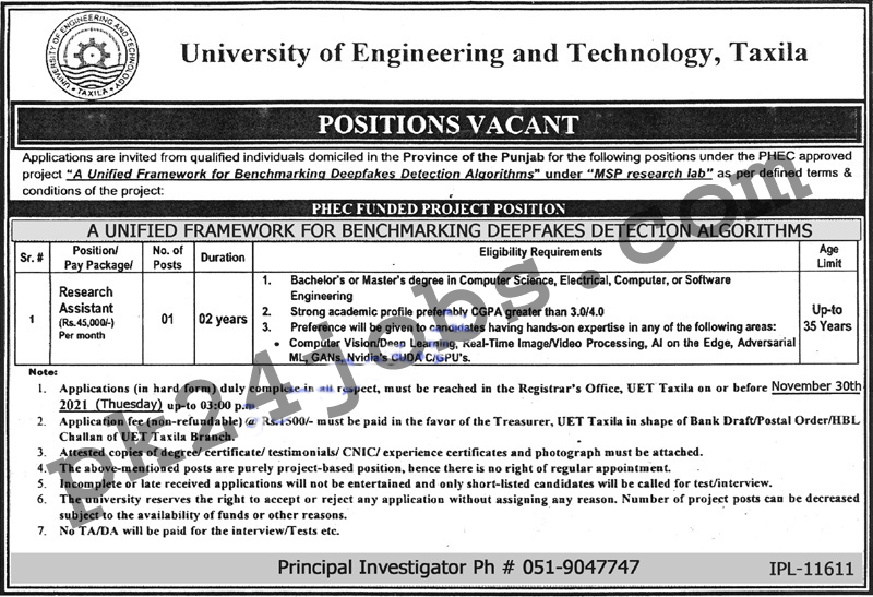 UET Taxila Jobs 2022 –Today Jobs 2022