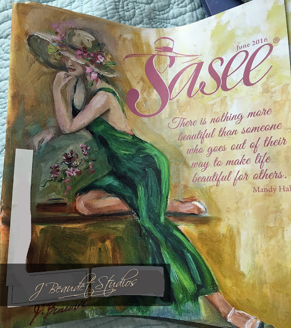 Woman in green dress by Jen Beaudet art on magazine cover