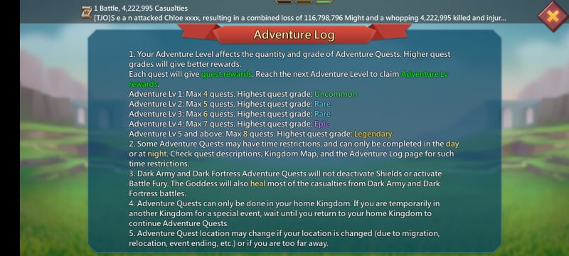 Lords Mobile - Adventure Log