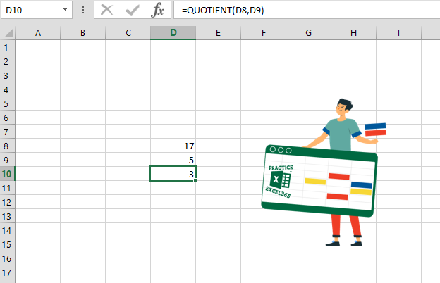 شرح صيغة الدالة QUOTIENT في برنامج مايكروسوفت Excel