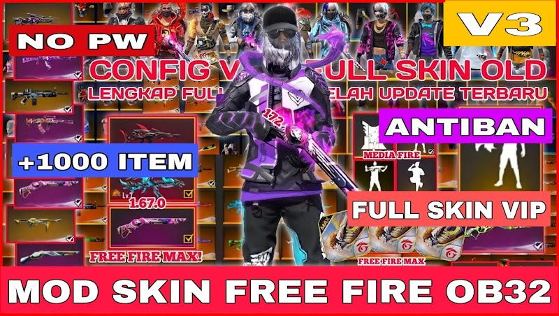 MOD SKIN FREE FIRE OB32 V3 - SKIN SÚNG VIP, TRANG PHỤC, HÀNH ĐỘNG + KHÔNG LỖI TÌM TRẬN| PTN FF