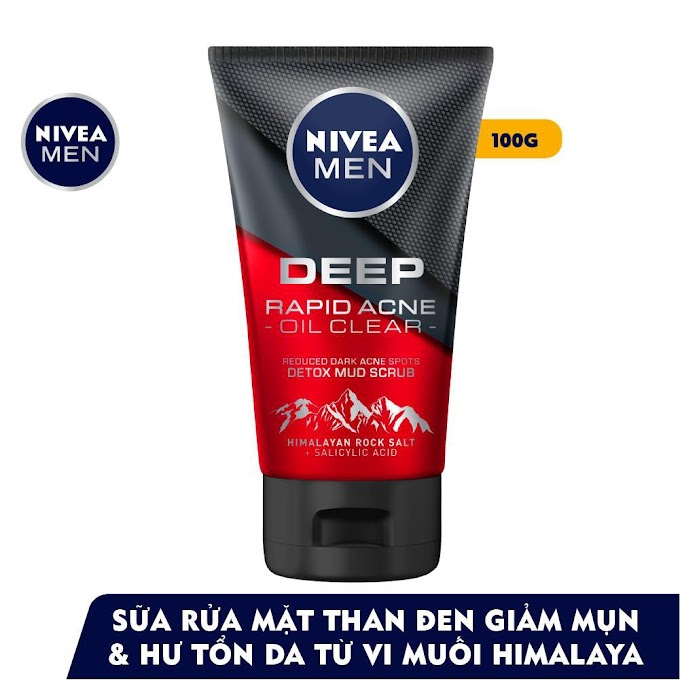 Mall Shop [ nivea.officialstore ] Bộ 2 chai sữa rửa mặt NIVEA MEN Deep Rapid Acne Oil Clear (100g/chai) - 88521