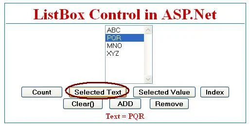 उदाहरण: Asp.net में सूची बॉक्स नियंत्रण से चयनित आइटम कैसे प्राप्त करें।