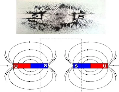 Pola garis -garis gaya magnet pada dua kutub yang berdekatan 2. Kutub utara magnet dengan kutub Selatan  magnet