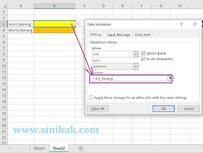 Setting Dropdown List Excel Tingkat Pertama