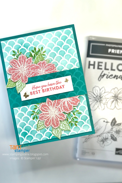 birthday card made with embossing masking friendly hello stampin up stamp set