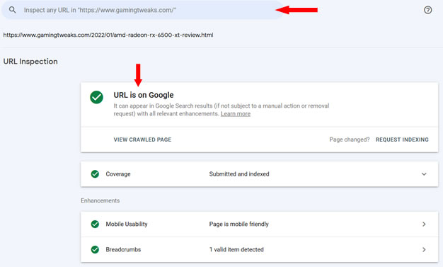 How Do I Check If Google Has Indexed My Blogger certain page with google search console