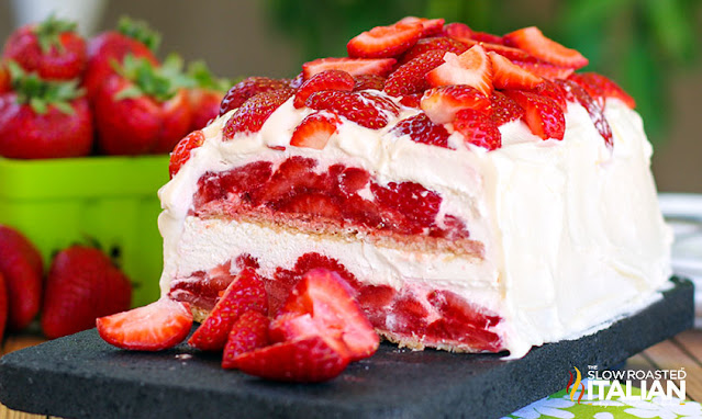 plated summer dessert with fresh strawberries