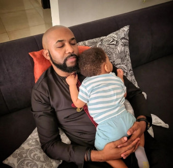 "The boy looks like milk and honey" Banky W says  as he celebrates his son on National sons day(photos)