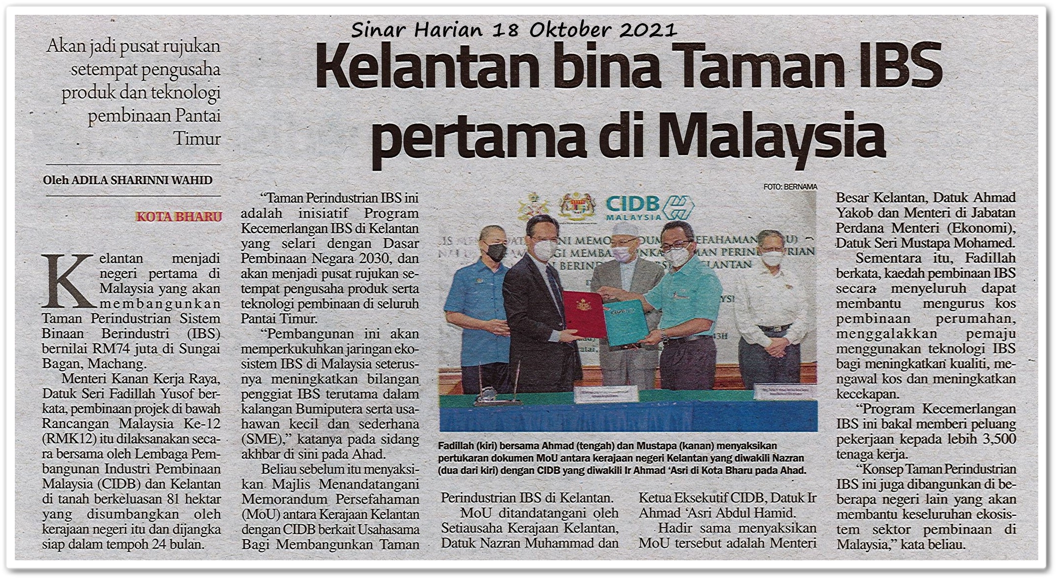 Kelantan bina Taman IBS pertama di Malaysia - Keratan akhbar Sinar Harian 18 Oktober 2021
