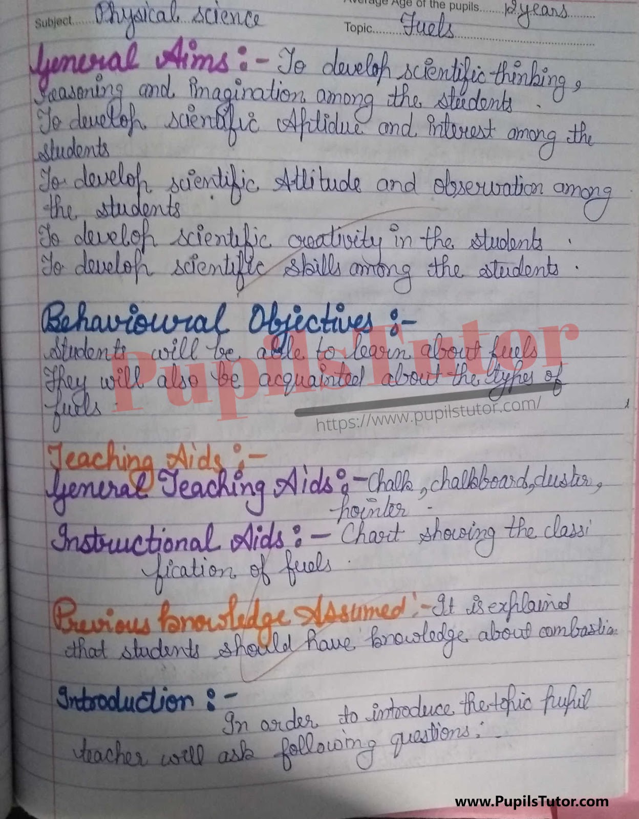 Science Lesson Plan For Class 12 On Combustible Substance And Fuels – (Page And Image Number 1) – Pupils Tutor